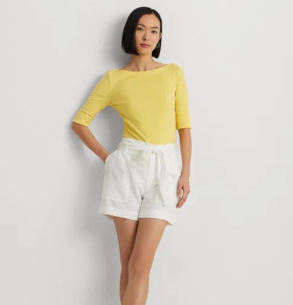 LAUREN RALPH LAUREN Womens Linen Shorts Size 4 White Pockets Belted NWT